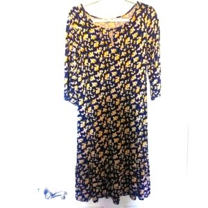 Boden Blue/Pink Floral Ruffle Hem Jersey Dress| 6R